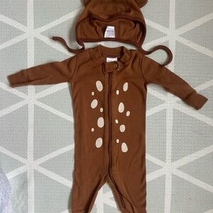 Hanna Andersson Brown One-Piece Footie with Cream Spot Print and Hood